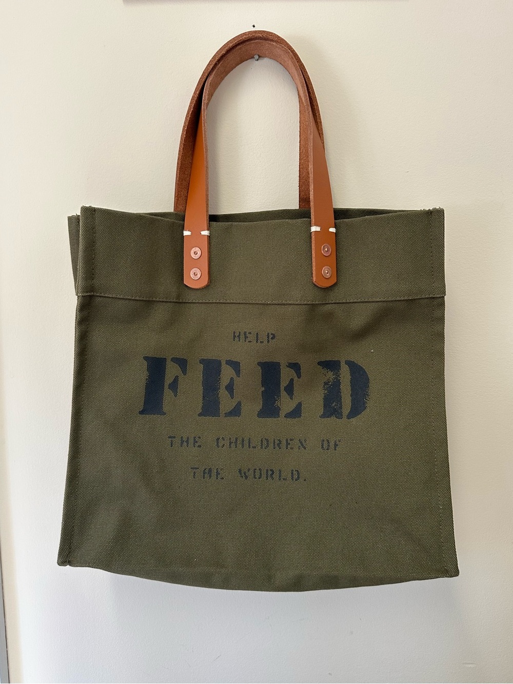 NWOT FEED Canvas Market Tote Bag with Leather Handles